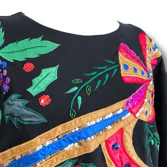 Vintage 1980s Accessory Lady Womens Top Sz Medium Black Beaded Sequins Loud - Picture 5 of 11